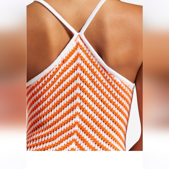 Orange racer spaghetti strap knit dress with double sided slit - Picture 3 of 4